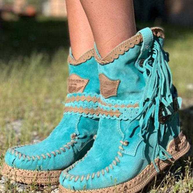 Buty Kowbojskie z Frędzlami | Damskie, Skórzane, Jesień