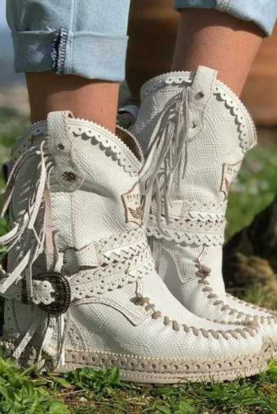 Buty Kowbojskie z Frędzlami | Damskie, Skórzane, Jesień