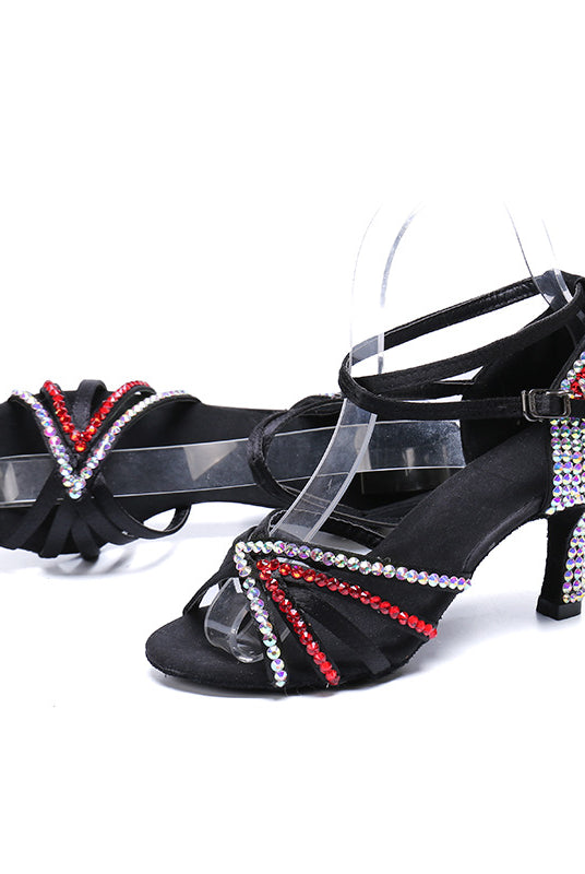 Buty do Tańca Latynoskiego | Satyna z Kryształkami, Obcas Średnio-Wysoki