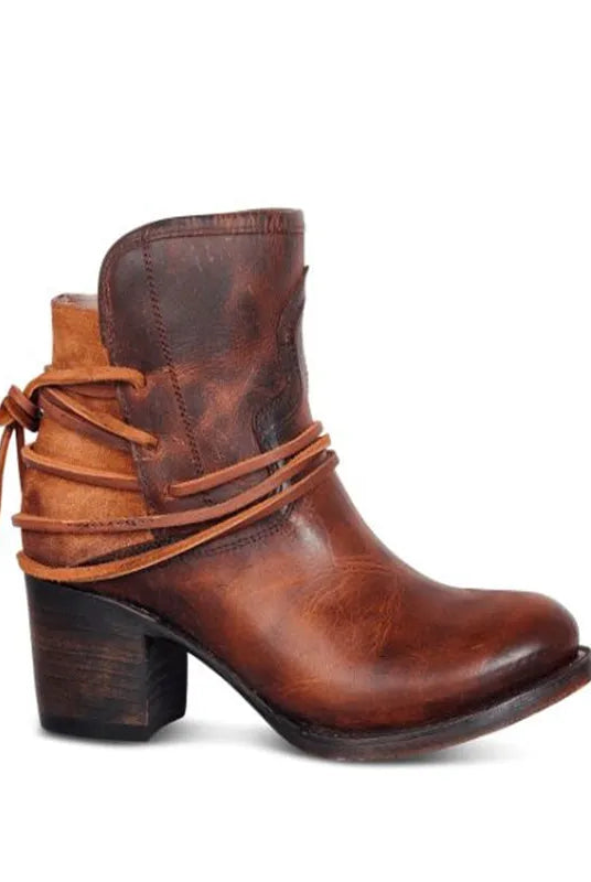 Buty Kowbojskie Damskie | Sznurowanie, Obcas Blokowy
