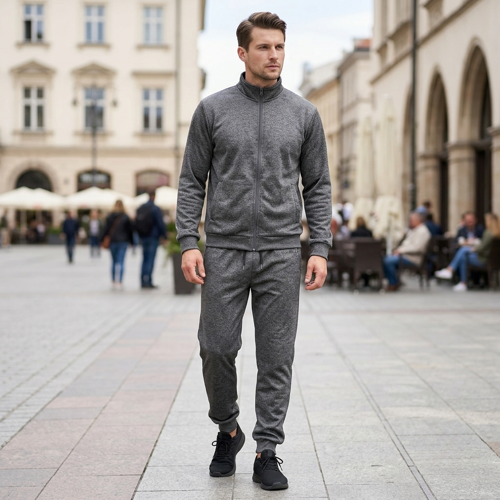 Męski elegancki zestaw dresowy - z zamkiem - komplet