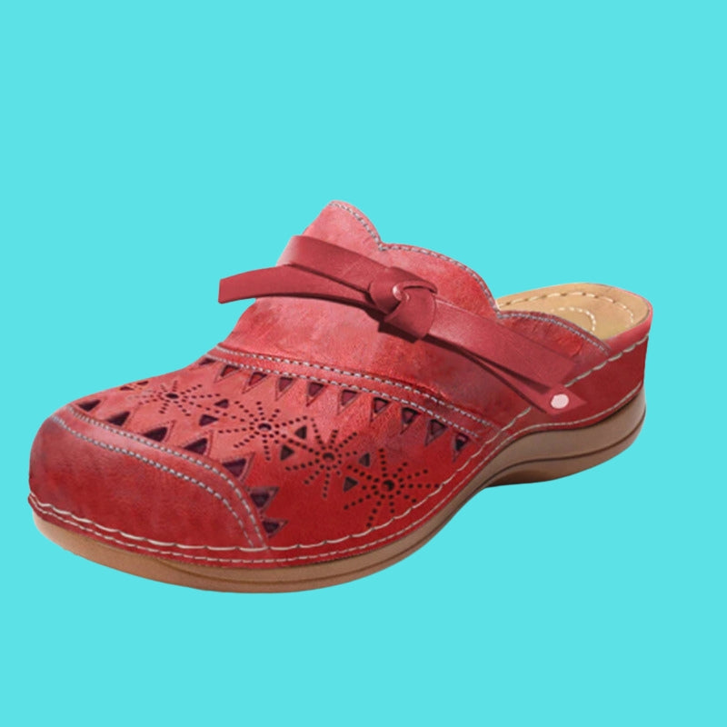 Women flat mules with bow detail slip on cushioned perforated finish