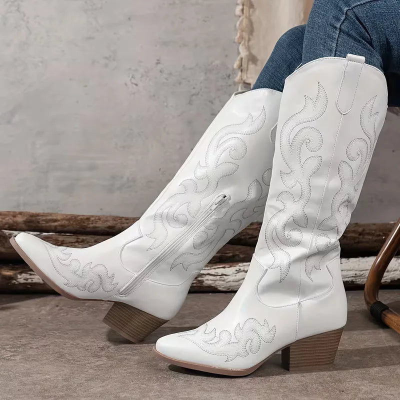 Kowbojskie Buty Damskie | Zamsz, Haft, Średni Obcas