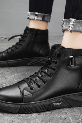 Buty męskie | Czarna skóra, wodoodporne, terenowe