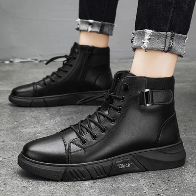 Buty męskie | Czarna skóra, wodoodporne, terenowe