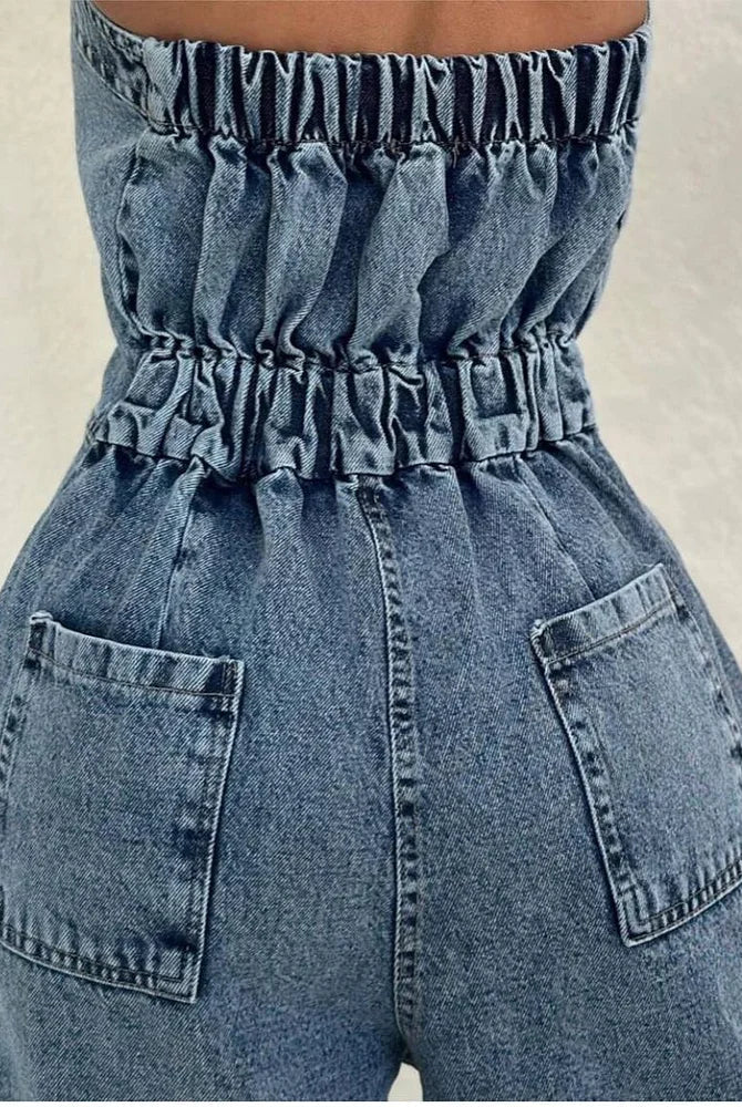 Kombinezon damski | Denim z pilotem, zamek błyskawiczny