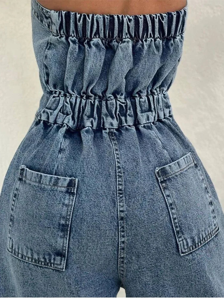 Kombinezon damski | Denim z pilotem, zamek błyskawiczny