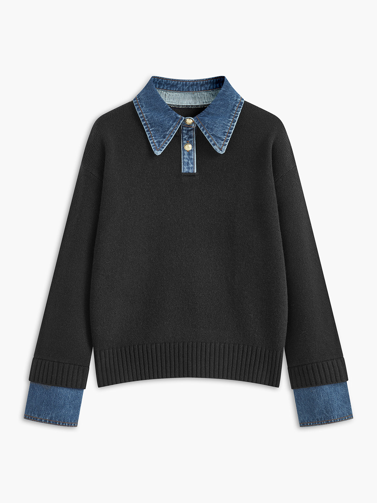 Damski sweter dzianinowy 2 w 1 z klapami i metalowymi guzikami