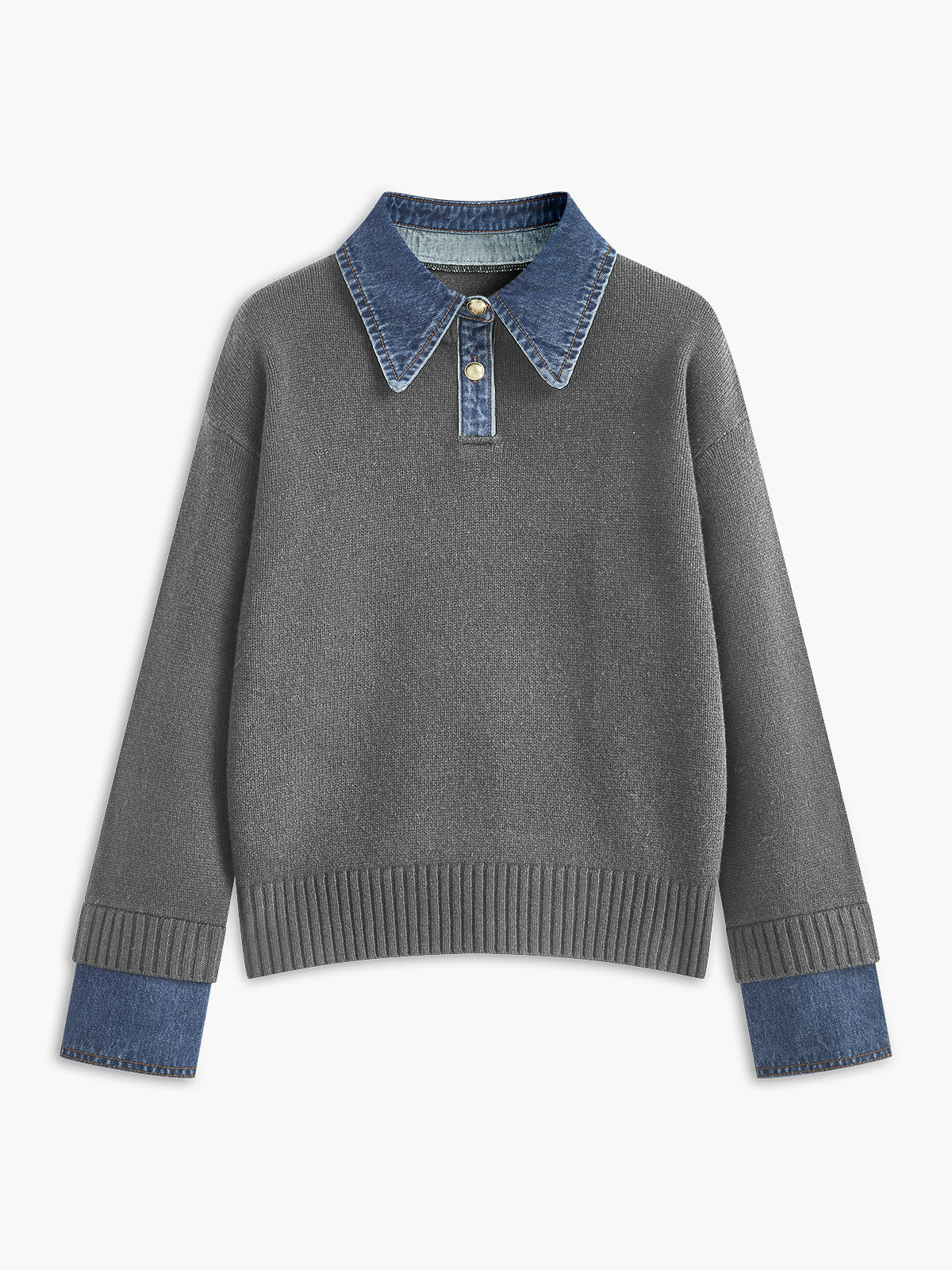 Damski sweter dzianinowy 2 w 1 z klapami i metalowymi guzikami