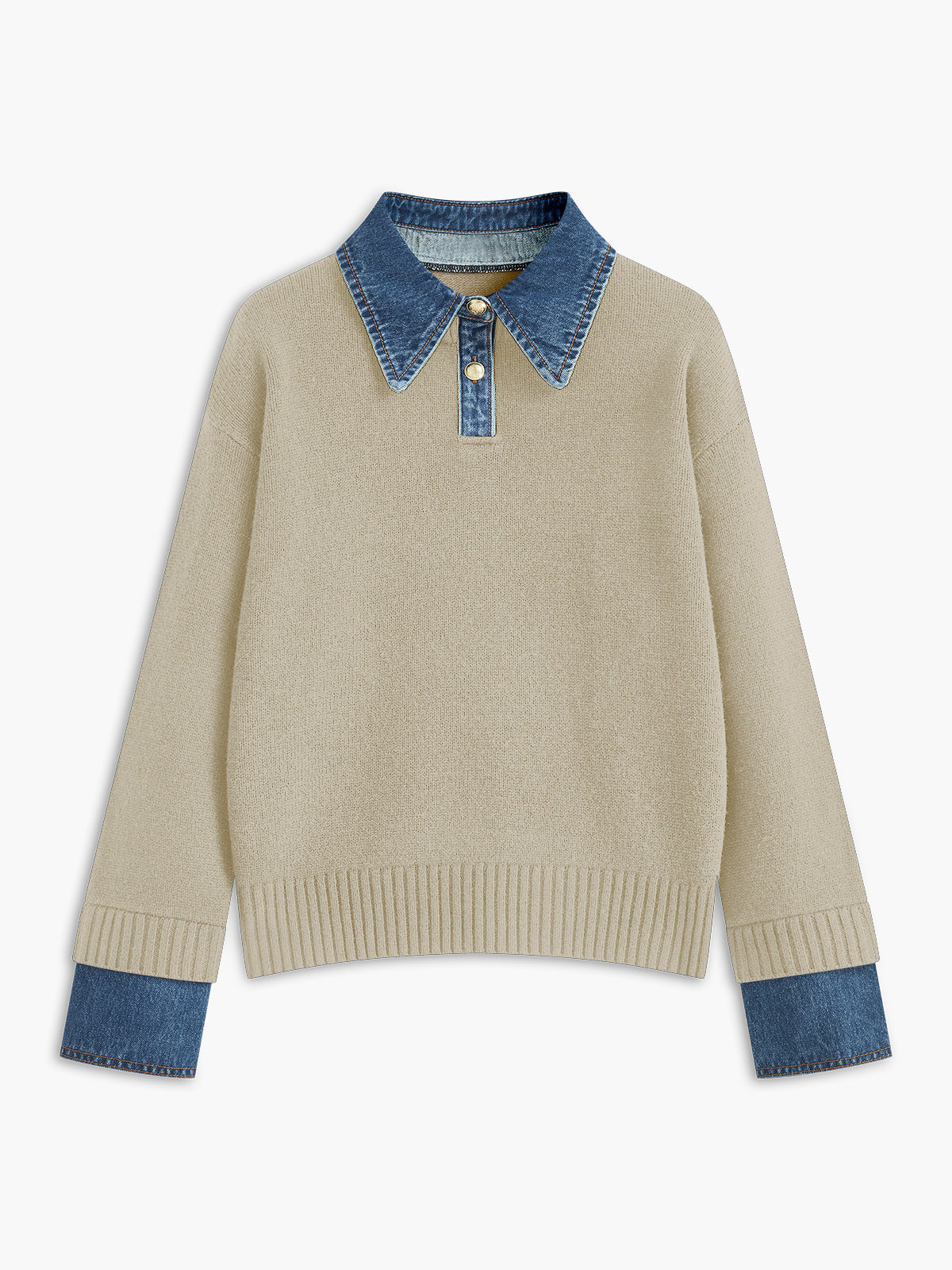 Damski sweter dzianinowy 2 w 1 z klapami i metalowymi guzikami