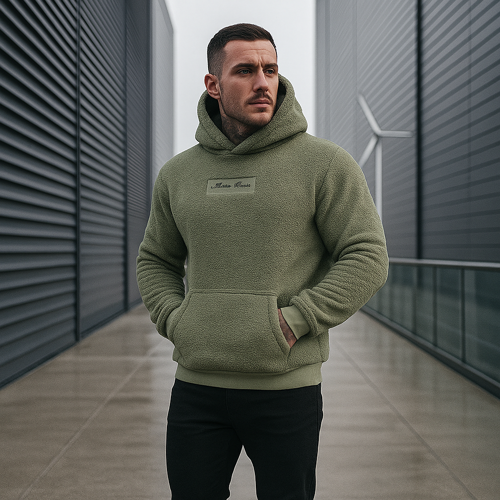 Miękki pluszowy hoodie męski - ocieplany - z kapturem