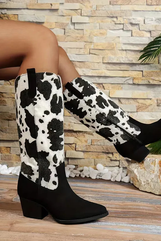 Kowbojskie buty damskie zamsz haft zamek boczny