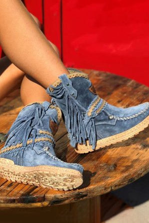 Buty Kowbojskie z Frędzlami | Damskie, Skórzane, Jesień
