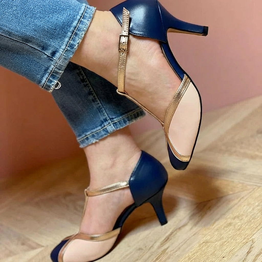 Buty do salsy damskie | Cekinowe czółenka T bar | Retro, taneczne