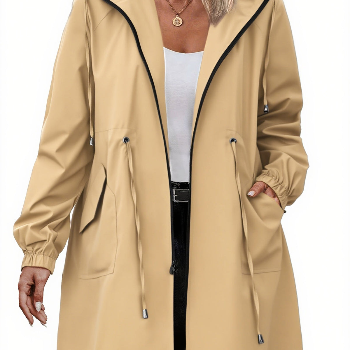 Płaszcz Przeciwdeszczowy Damski Plus Size | Kaptur, Zamek | Wielokolorowy