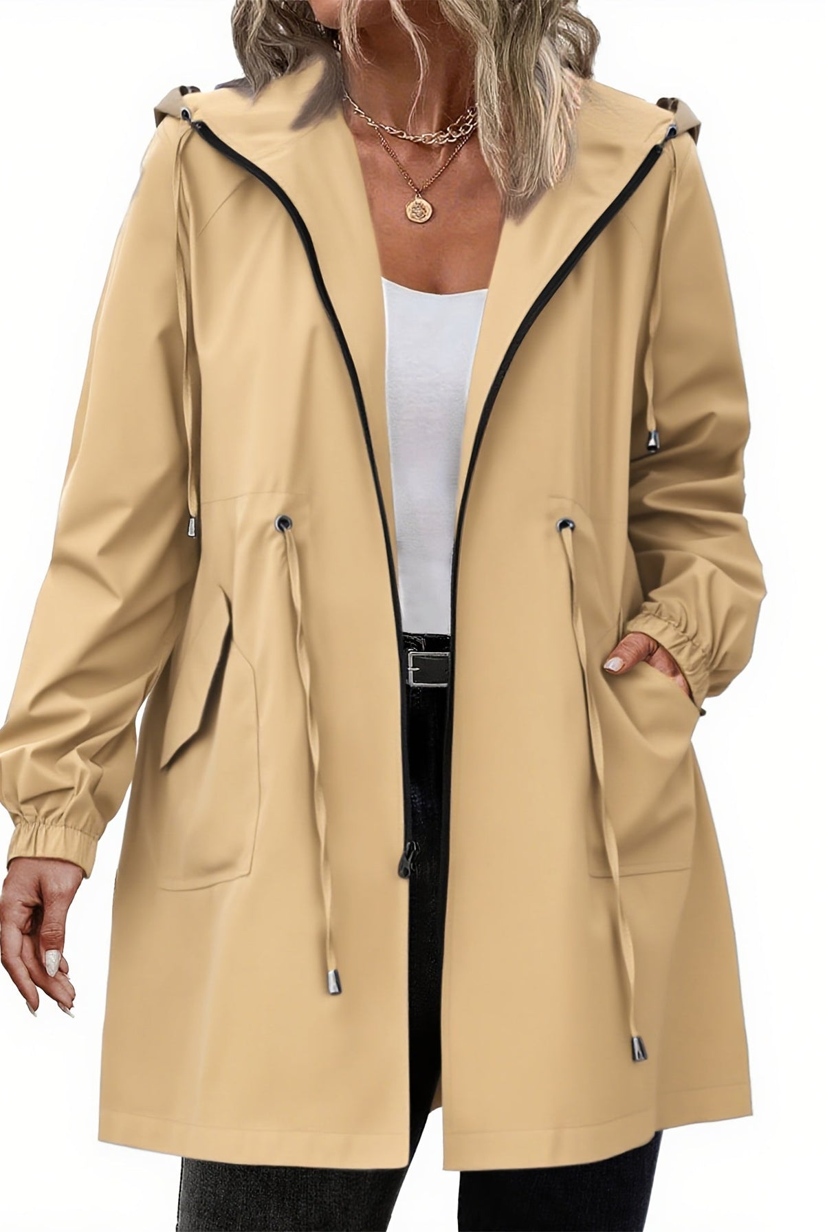 Płaszcz Przeciwdeszczowy Damski Plus Size | Kaptur, Zamek | Wielokolorowy