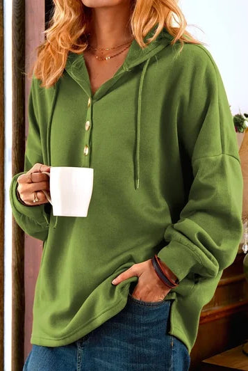 Sweter damski | Vintage, długie rękawy | Kaptur, guziki, luźny krój