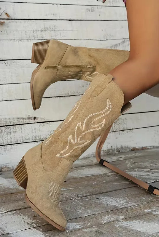 Kowbojskie buty damskie zamsz haft zamek boczny