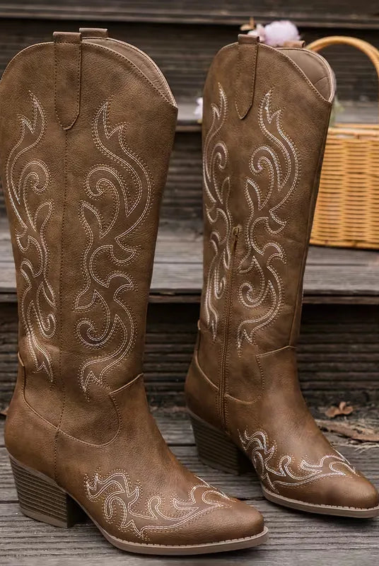 Kowbojskie Buty Damskie | Zamsz, Haft, Średni Obcas