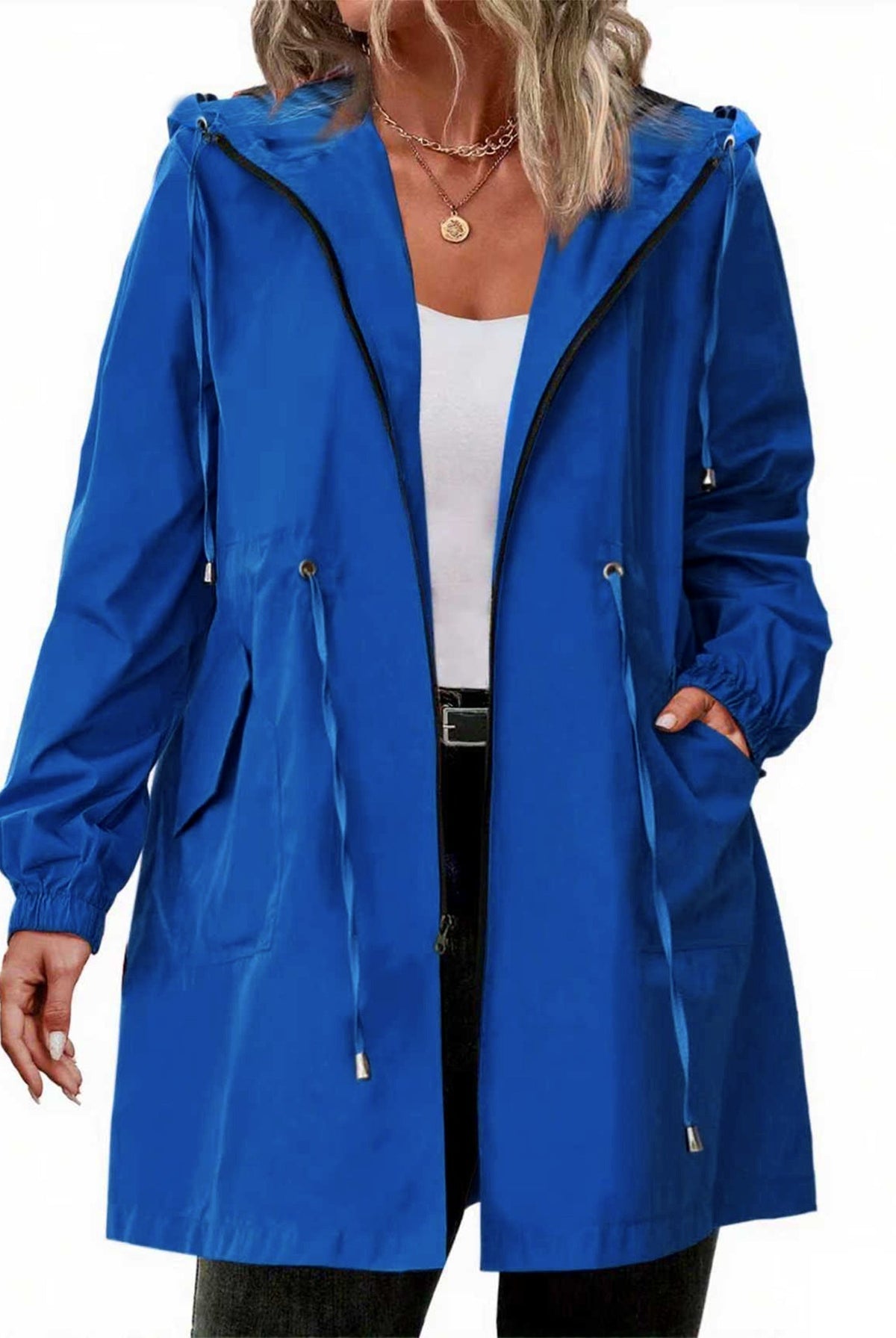 Płaszcz Przeciwdeszczowy Damski Plus Size | Kaptur, Zamek | Wielokolorowy