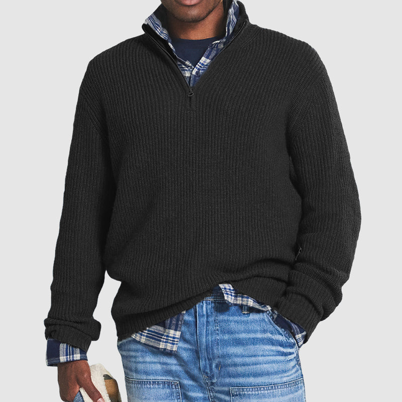 Męski kaszmir-lookowy sweter - business-casual - z zamkiem błyskawicznym