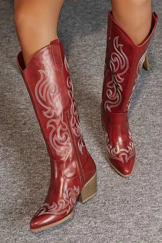 Kowbojskie Buty Damskie | Zamsz, Haft, Średni Obcas