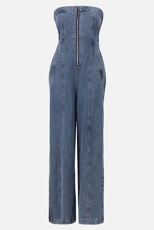 Kombinezon damski | Denim z pilotem, zamek błyskawiczny