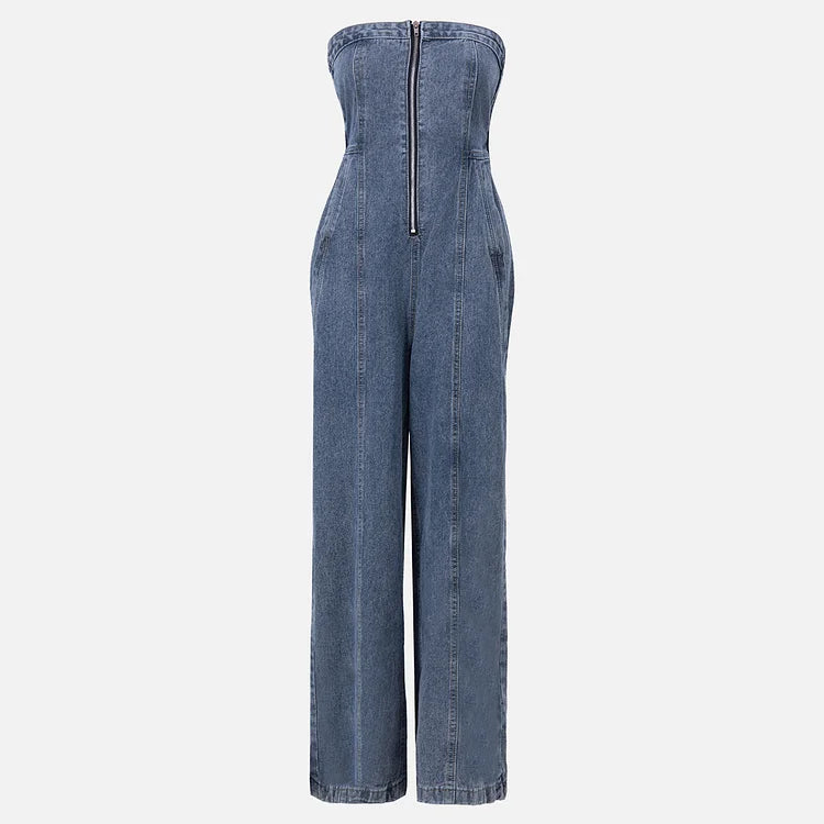 Kombinezon damski | Denim z pilotem, zamek błyskawiczny