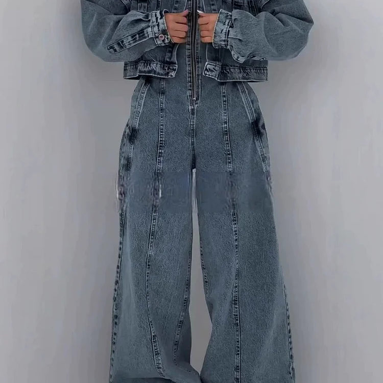 Kombinezon damski | Denim z pilotem, zamek błyskawiczny