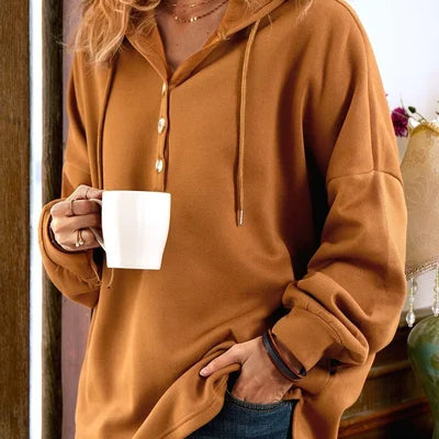 Sweter damski | Vintage, długie rękawy | Kaptur, guziki, luźny krój