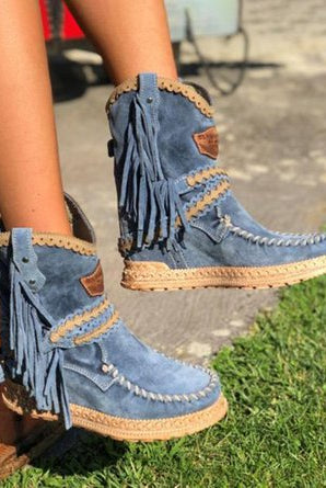 Buty Kowbojskie z Frędzlami | Damskie, Skórzane, Jesień