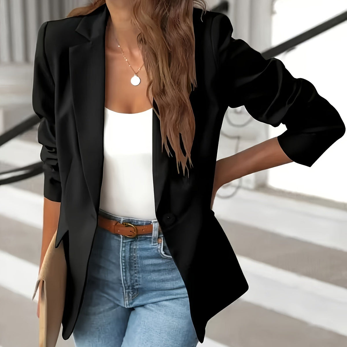 Blazer damski | Krój dopasowany, casual-chic | Poliester