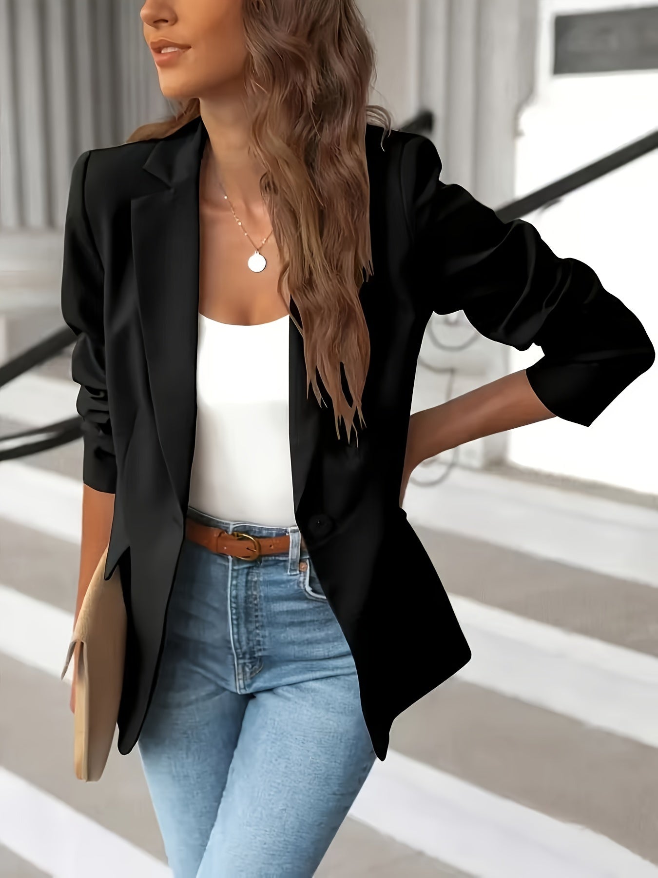 Blazer damski | Krój dopasowany, casual-chic | Poliester