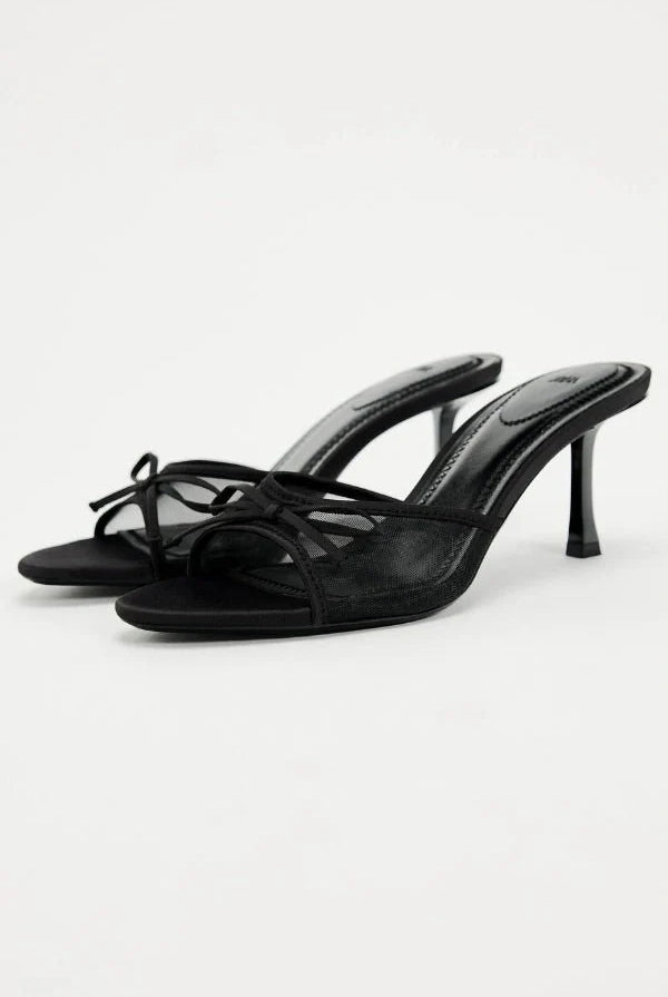 Damskie Pantofle na Obcasie | Slip-on, Mesh, Czarne