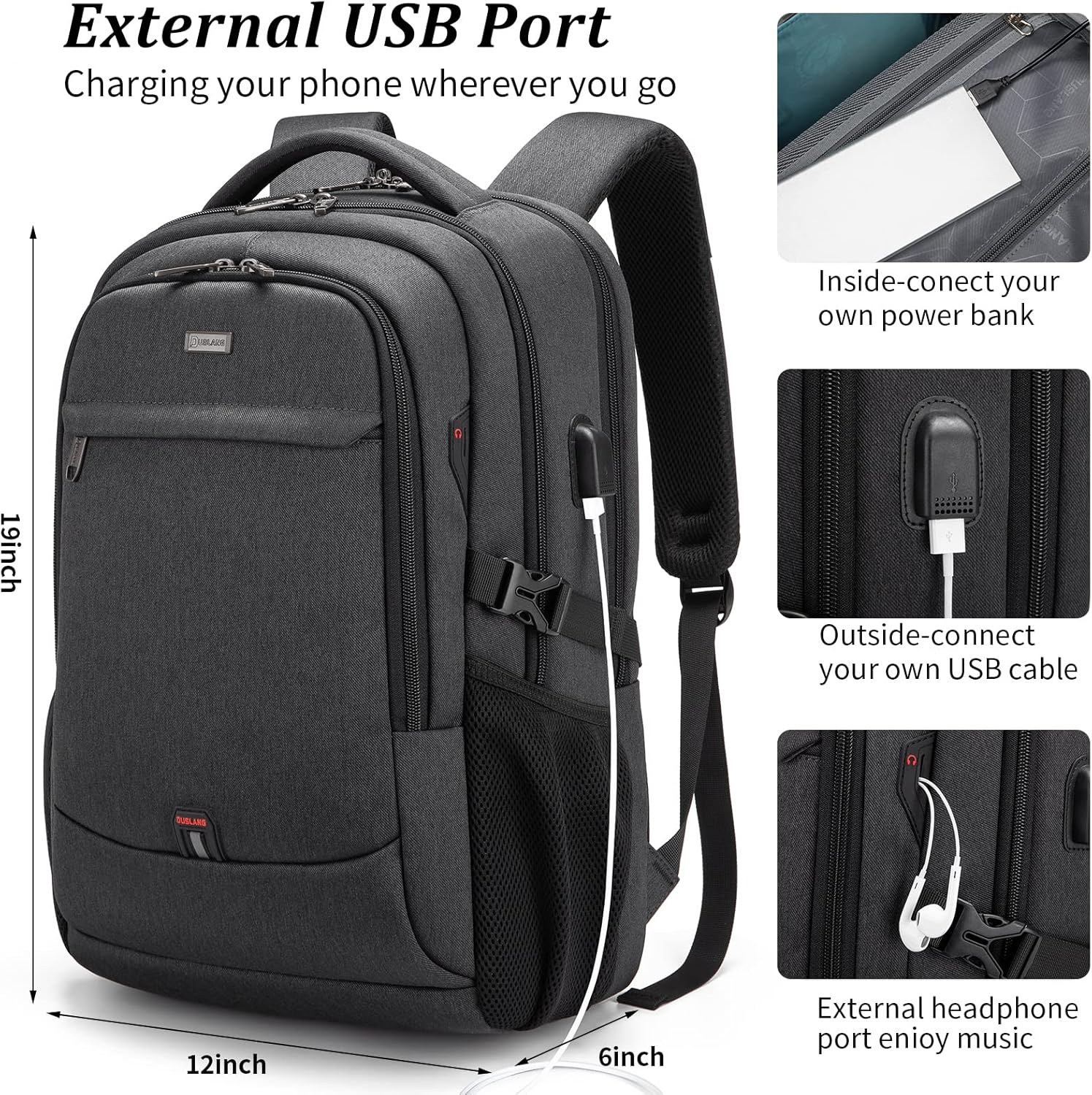 Plecak na Laptopa | Wodoodporny, Port USB | Torba Podróżna, Przedziały Organizacyjne