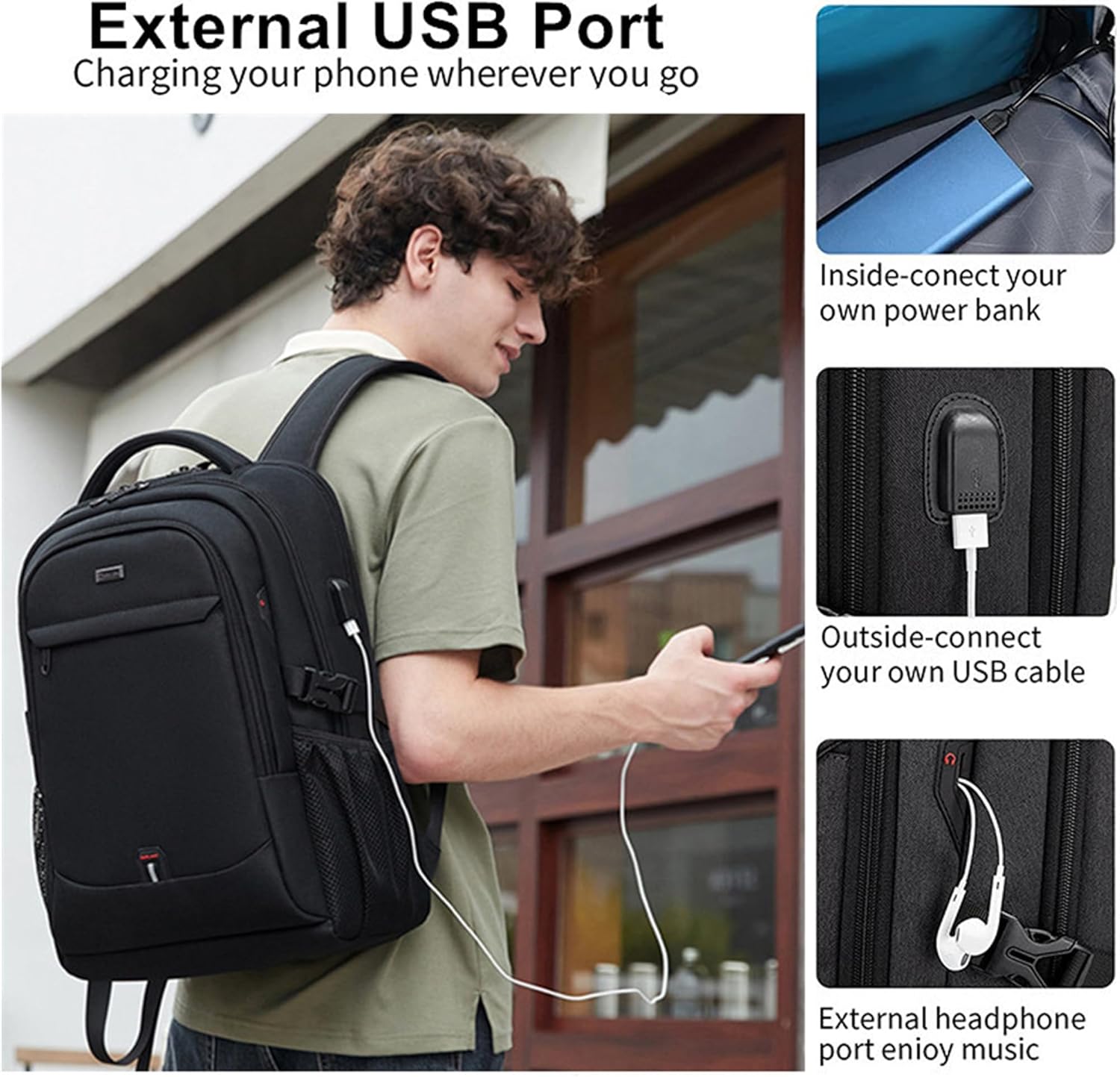 Plecak na laptopa | Wodoodporny, port USB | wyściełana kieszeń na laptopa 15.6