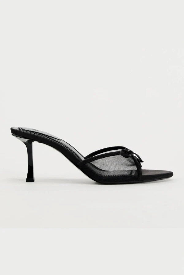 Damskie Pantofle na Obcasie | Slip-on, Mesh, Czarne