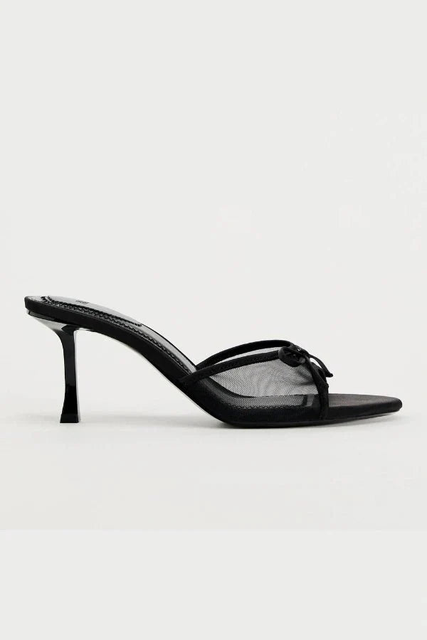 Damskie Pantofle na Obcasie | Slip-on, Mesh, Czarne