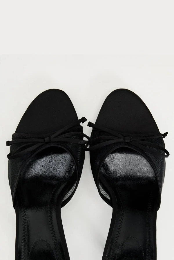 Damskie Pantofle na Obcasie | Slip-on, Mesh, Czarne