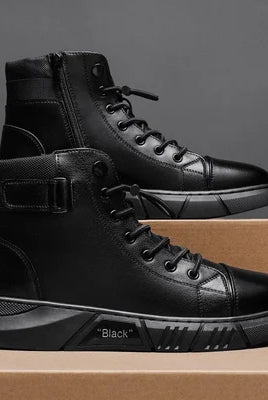Buty męskie | Czarna skóra, wodoodporne, terenowe