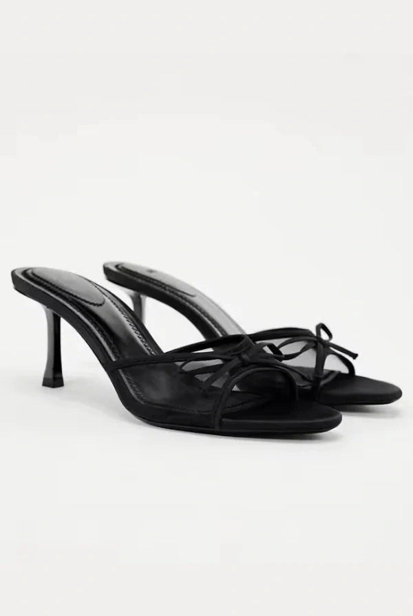 Damskie Pantofle na Obcasie | Slip-on, Mesh, Czarne