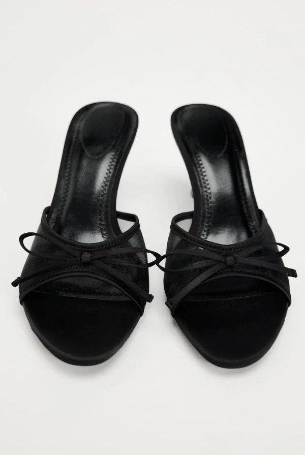 Damskie Pantofle na Obcasie | Slip-on, Mesh, Czarne