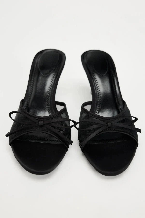 Damskie Pantofle na Obcasie | Slip-on, Mesh, Czarne