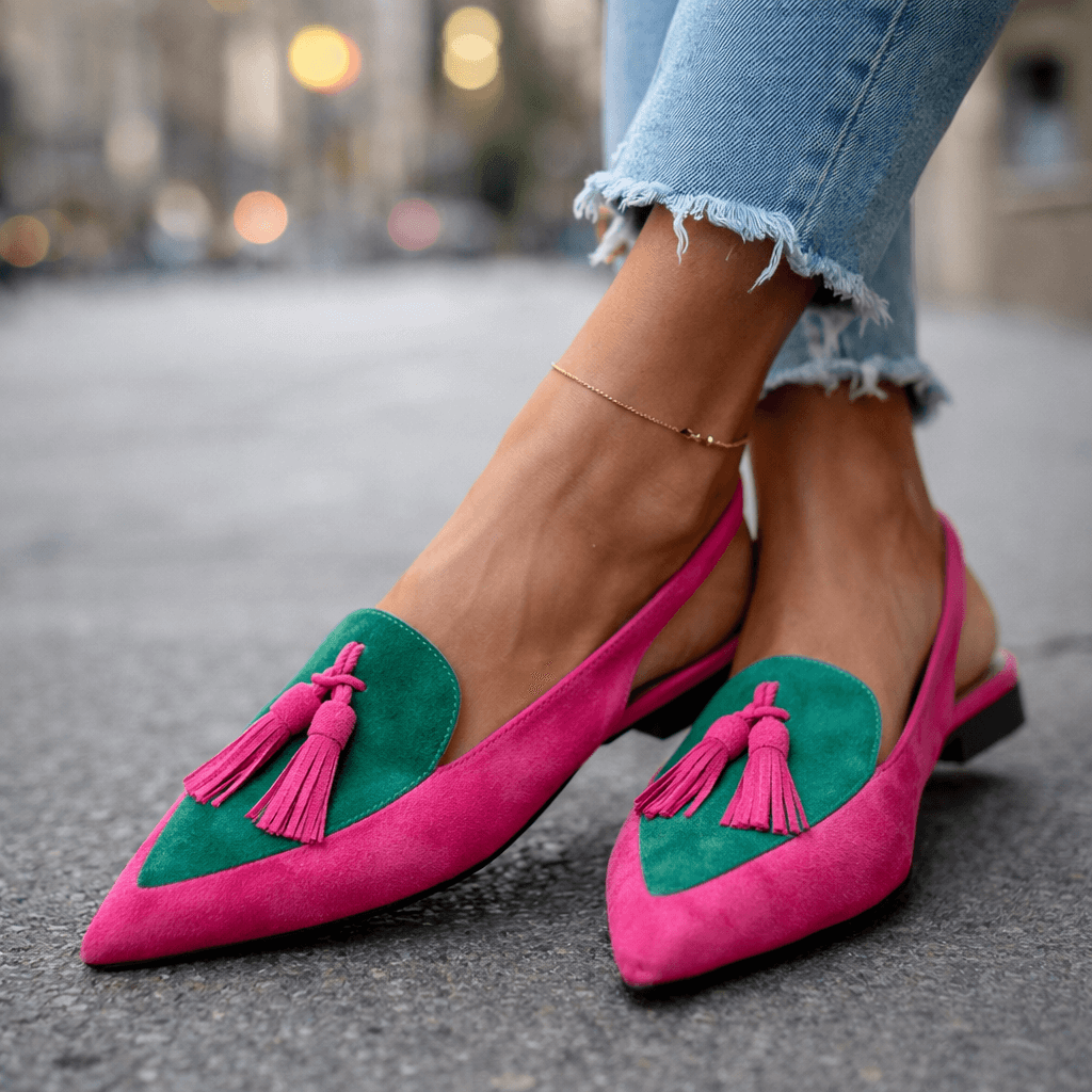 Women slingback flats pointed toe velvet with contrasting trim cushioned flat sole