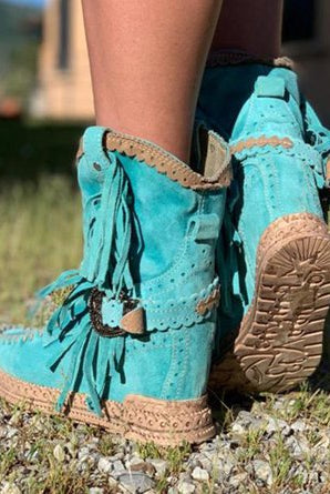 Buty Kowbojskie z Frędzlami | Damskie, Skórzane, Jesień