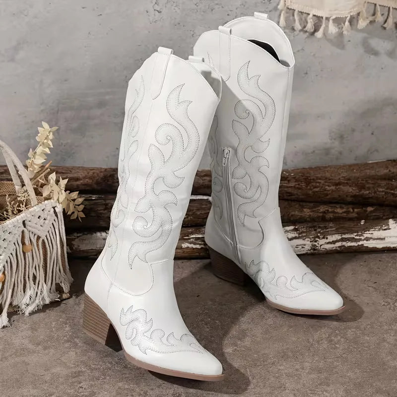 Kowbojskie Buty Damskie | Zamsz, Haft, Średni Obcas