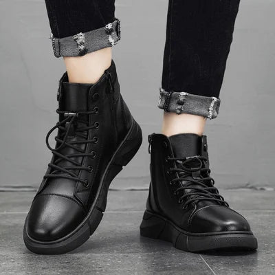 Buty męskie | Czarna skóra, wodoodporne, terenowe