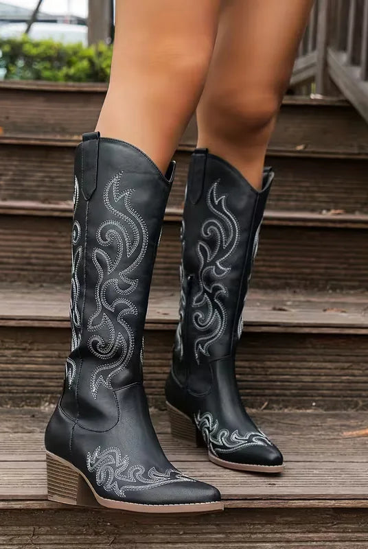 Kowbojskie Buty Damskie | Zamsz, Haft, Średni Obcas