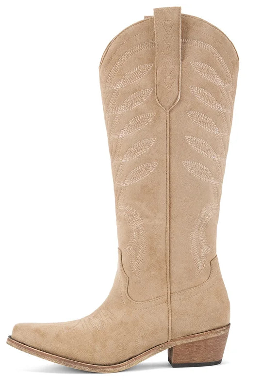 Buty Kowbojskie Damskie | Montowane do Kolan, Haft Zachodni, Obcas Gruby