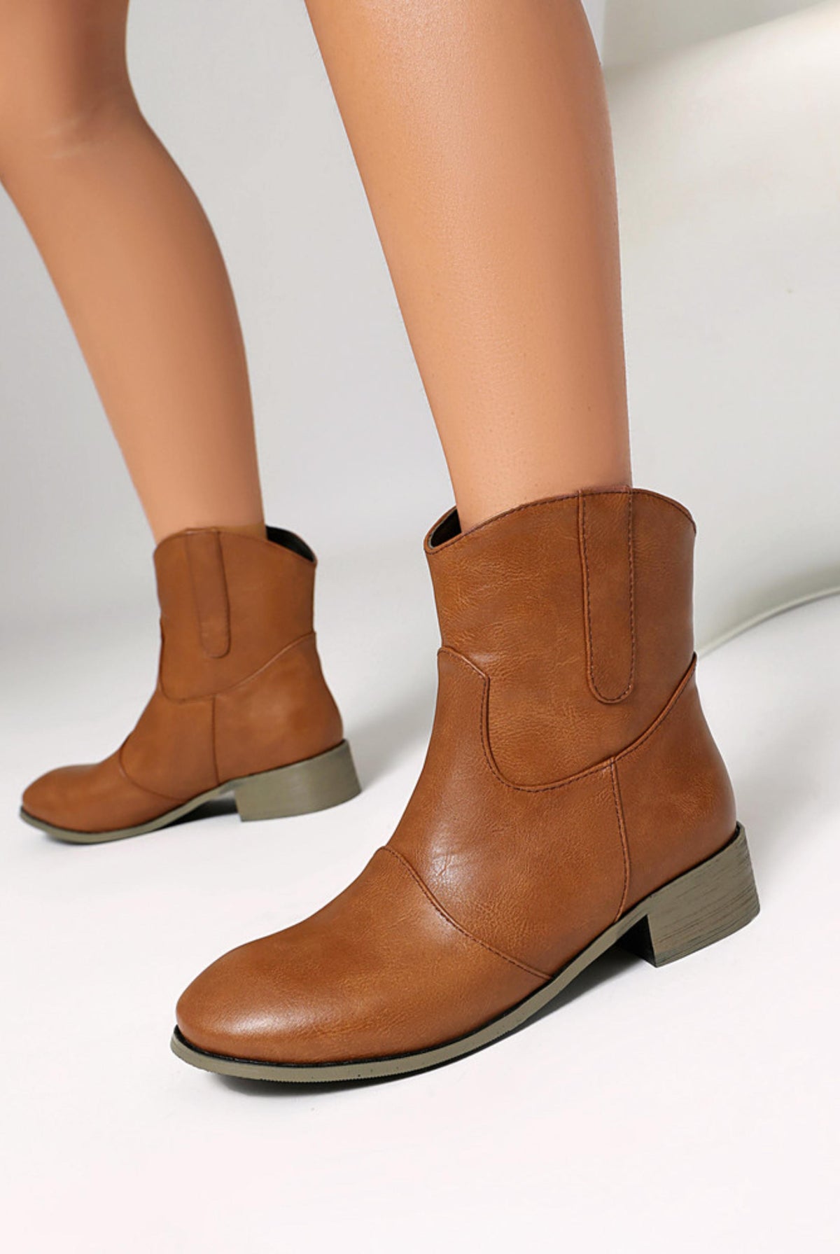 Buty Kowbojskie | Kostka, Blok Obcas, Brązowe